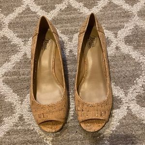 Cork open toe pumps